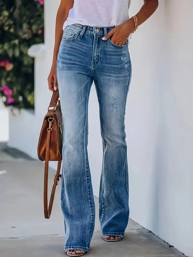 [Chic Flare Jeans] Stretch Denim High Waisted Flare Jeans | Retro, Leg-Lengthening, Effortless European Chic Style!
