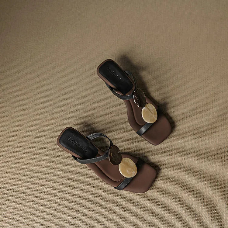 NEW Summer Women Slippers Genuine Leather Shoes for Women Square Toe Strange Heel Sandals Open Toe Slingback Modern Slippers