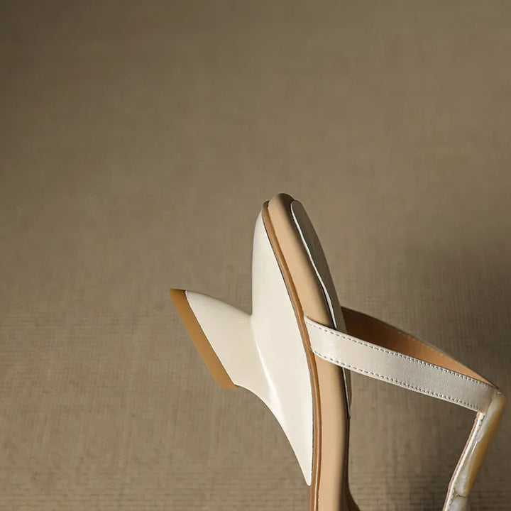 NEW Summer Women Slippers Genuine Leather Shoes for Women Square Toe Strange Heel Sandals Open Toe Slingback Modern Slippers