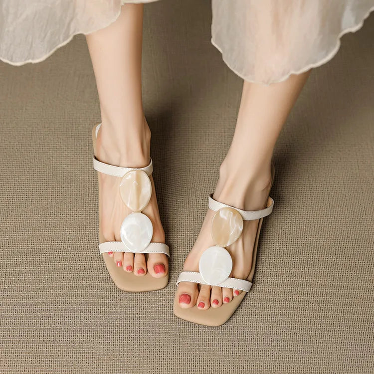 NEW Summer Women Slippers Genuine Leather Shoes for Women Square Toe Strange Heel Sandals Open Toe Slingback Modern Slippers