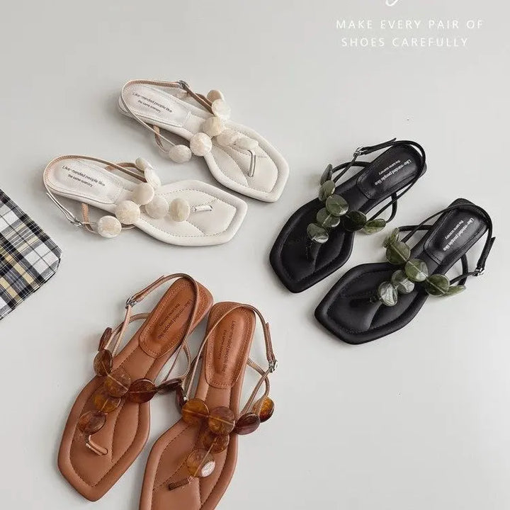 Korean Edition Simple Toe Sandals Women 2026 New Casual Flat Heel One Word Buckle Comfortable Sandals Summer