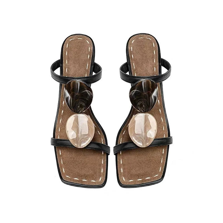 Flip-Flops Summer New Square Toe Open Toe Western Wind Non-Slip Kitten Heels
