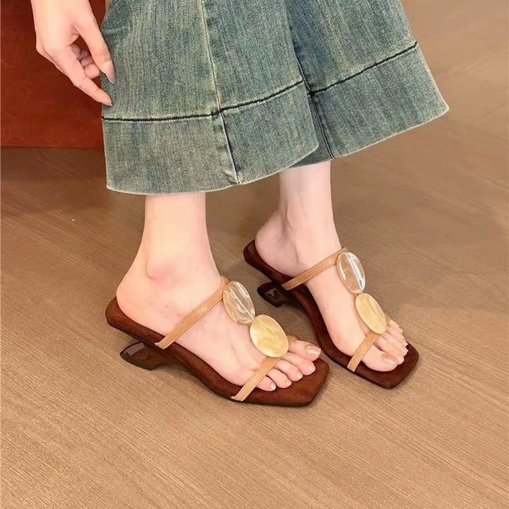 Women Slippers 2026 New Summer Trendy Square Toe Thin Strap Sandals Fashion Retro Handmade Casual Comfortable Female Shoes