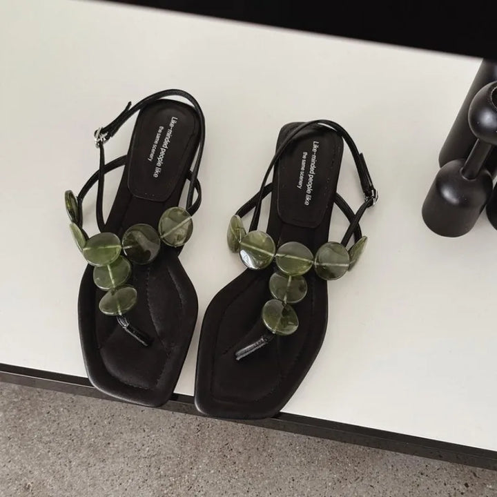 Korean Edition Simple Toe Sandals Women 2026 New Casual Flat Heel One Word Buckle Comfortable Sandals Summer