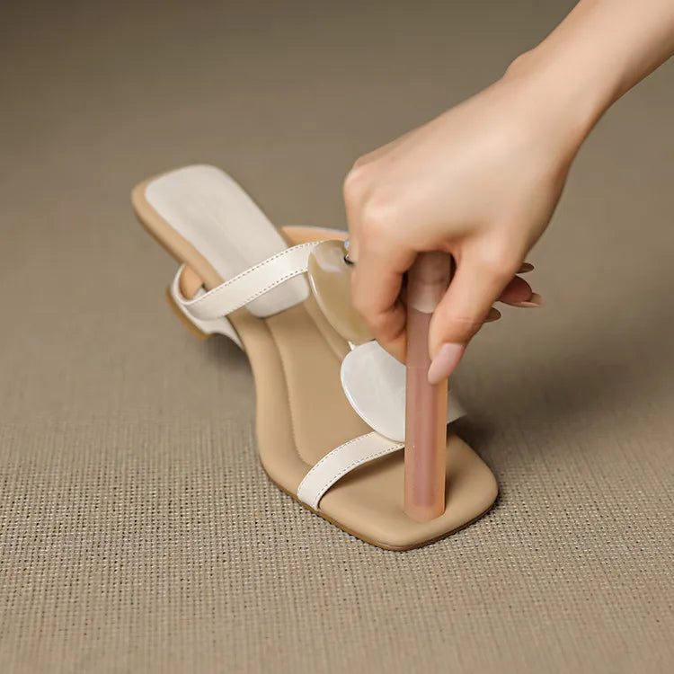 NEW Summer Women Slippers Genuine Leather Shoes for Women Square Toe Strange Heel Sandals Open Toe Slingback Modern Slippers