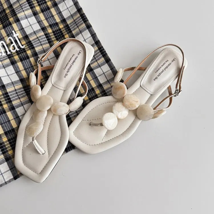 Korean Edition Simple Toe Sandals Women 2026 New Casual Flat Heel One Word Buckle Comfortable Sandals Summer