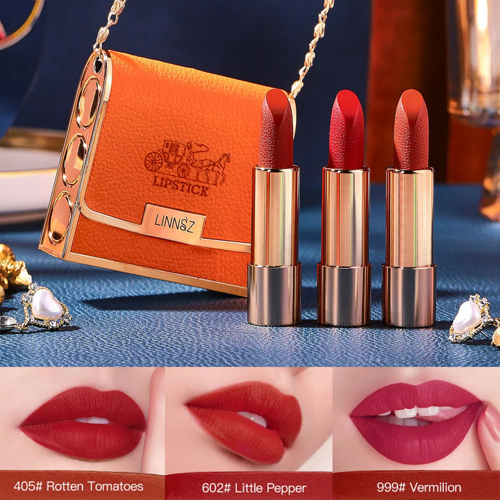 Matte Lipstick with Chain Bag Set, Non-Fading, Non-Stick Cup Long-Lasting Velvet Finish, Smooth Matte Lip Color Waterproof
