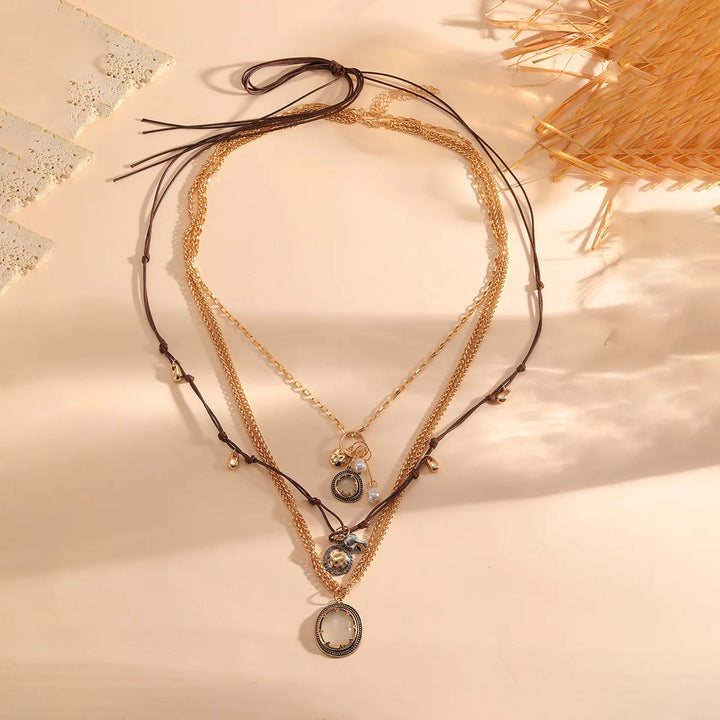 Geometric imitation pearl resin pendant with multiple layers for wearing, summer women's necklace, women's fashion