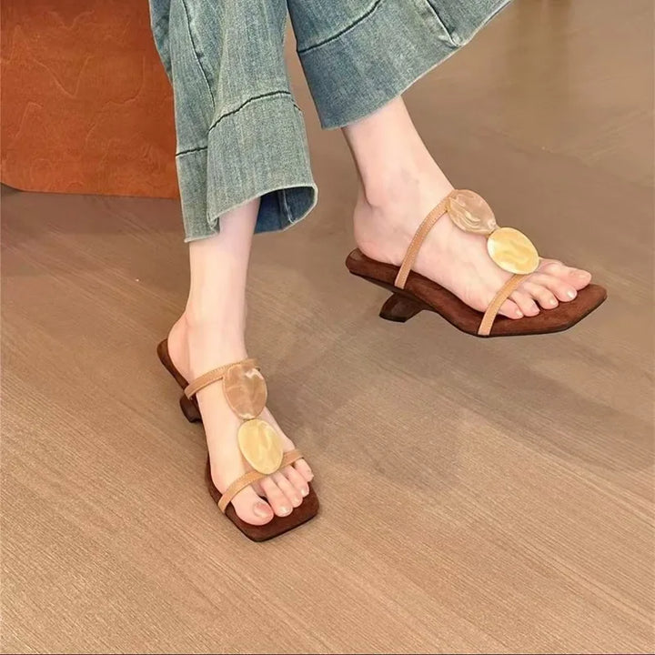 Women Slippers 2026 New Summer Trendy Square Toe Thin Strap Sandals Fashion Retro Handmade Casual Comfortable Female Shoes