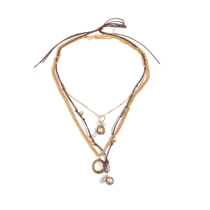 Geometric imitation pearl resin pendant with multiple layers for wearing, summer women's necklace, women's fashion