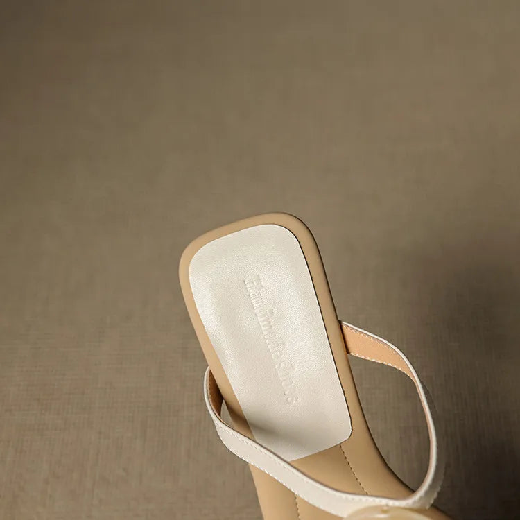 NEW Summer Women Slippers Genuine Leather Shoes for Women Square Toe Strange Heel Sandals Open Toe Slingback Modern Slippers