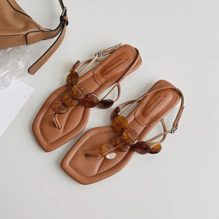 Korean Edition Simple Toe Sandals Women 2026 New Casual Flat Heel One Word Buckle Comfortable Sandals Summer