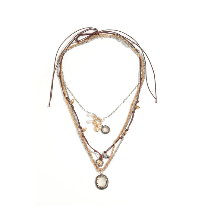 Geometric imitation pearl resin pendant with multiple layers for wearing, summer women's necklace, women's fashion