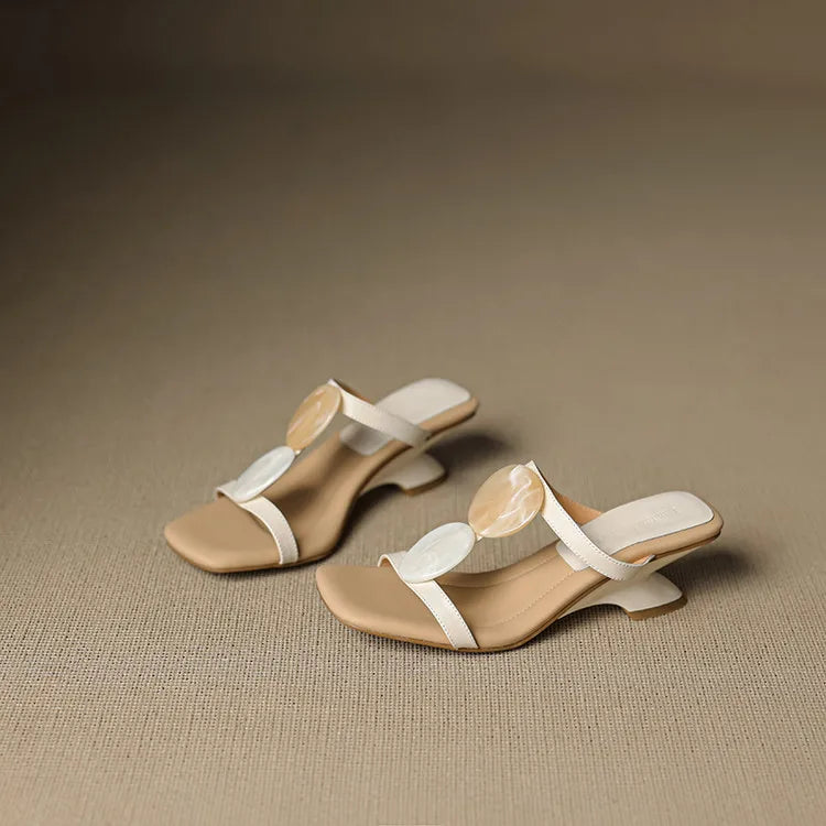 NEW Summer Women Slippers Genuine Leather Shoes for Women Square Toe Strange Heel Sandals Open Toe Slingback Modern Slippers