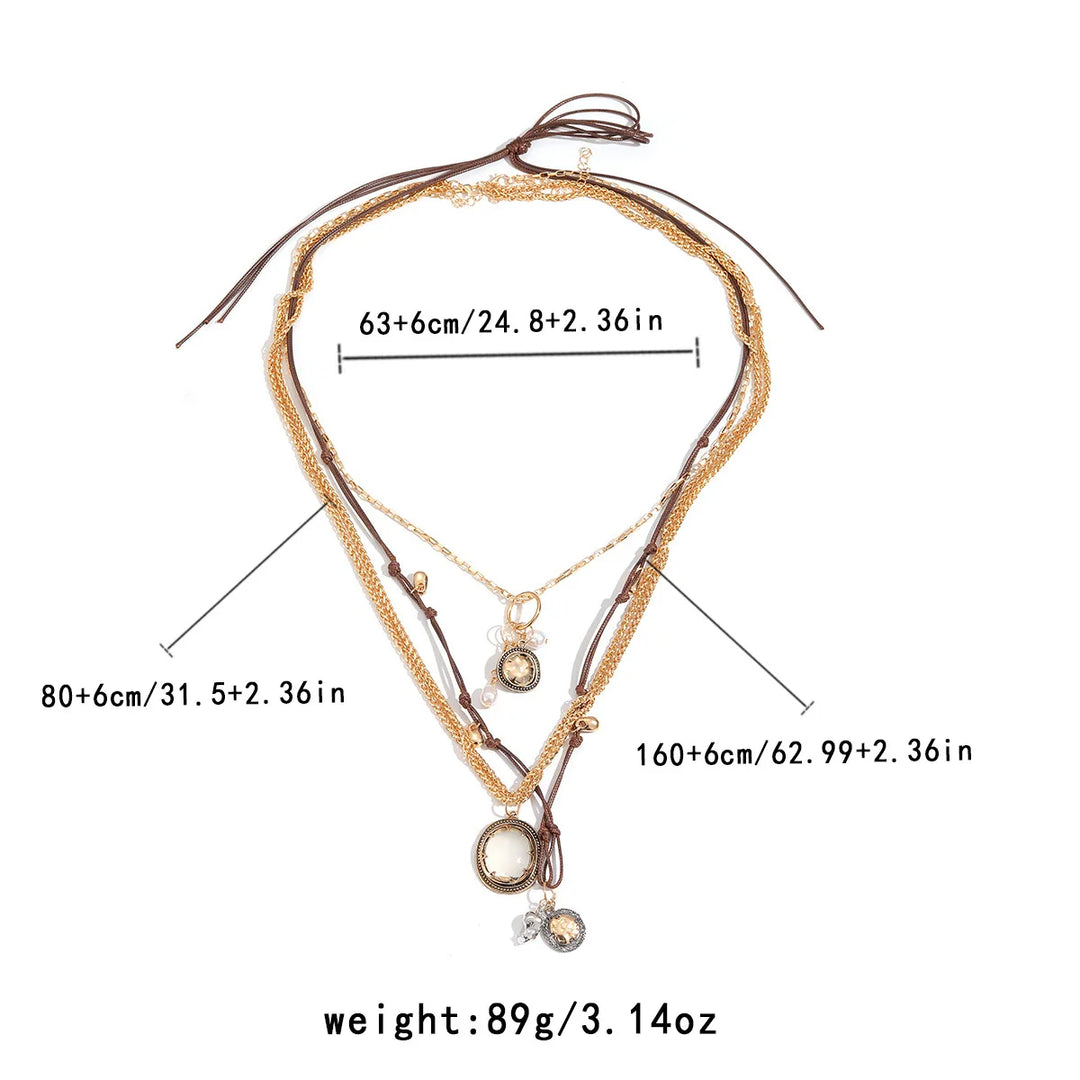 Geometric imitation pearl resin pendant with multiple layers for wearing, summer women's necklace, women's fashion