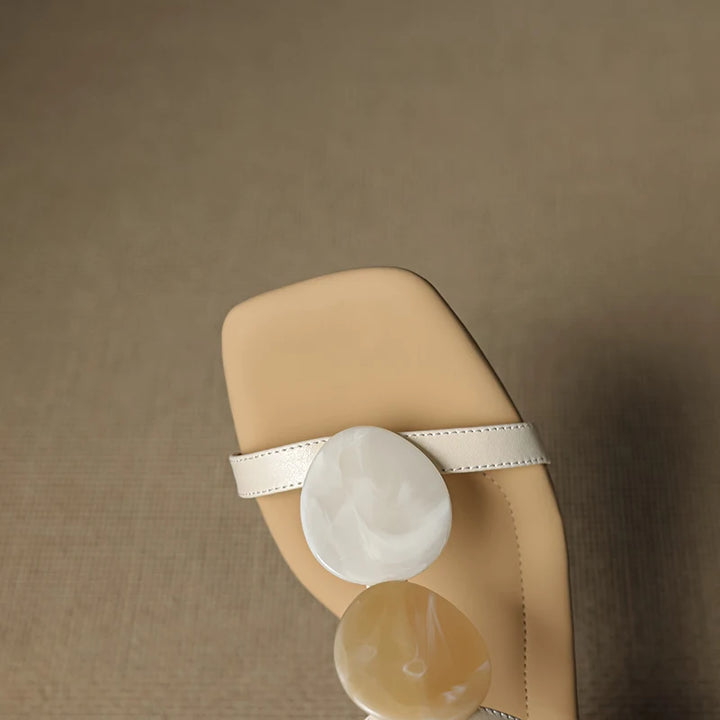 NEW Summer Women Slippers Genuine Leather Shoes for Women Square Toe Strange Heel Sandals Open Toe Slingback Modern Slippers