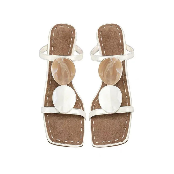 Flip-Flops Summer New Square Toe Open Toe Western Wind Non-Slip Kitten Heels