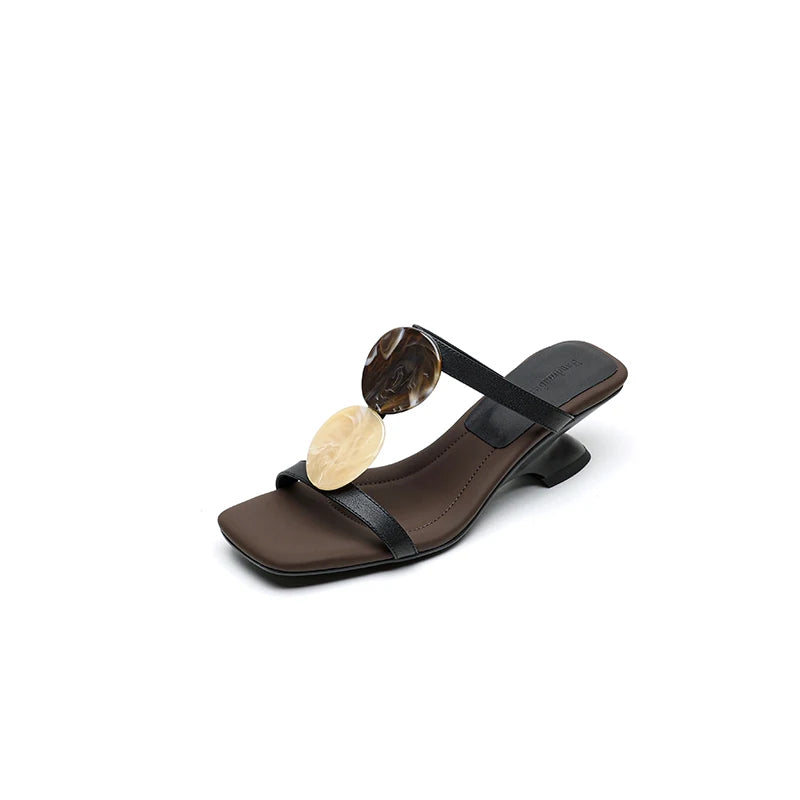 NEW Summer Women Slippers Genuine Leather Shoes for Women Square Toe Strange Heel Sandals Open Toe Slingback Modern Slippers