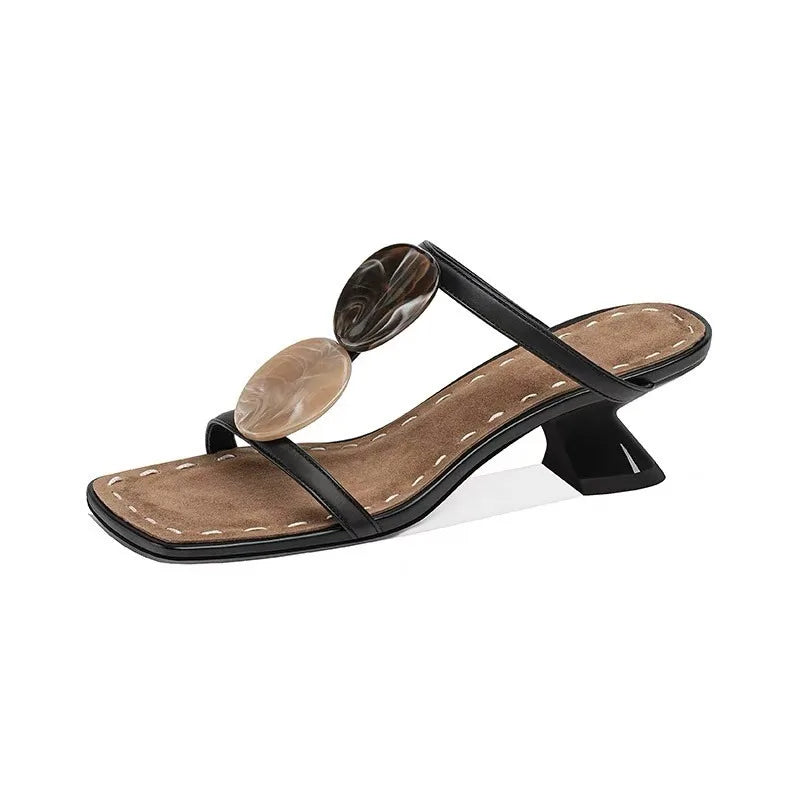 Flip-Flops Summer New Square Toe Open Toe Western Wind Non-Slip Kitten Heels
