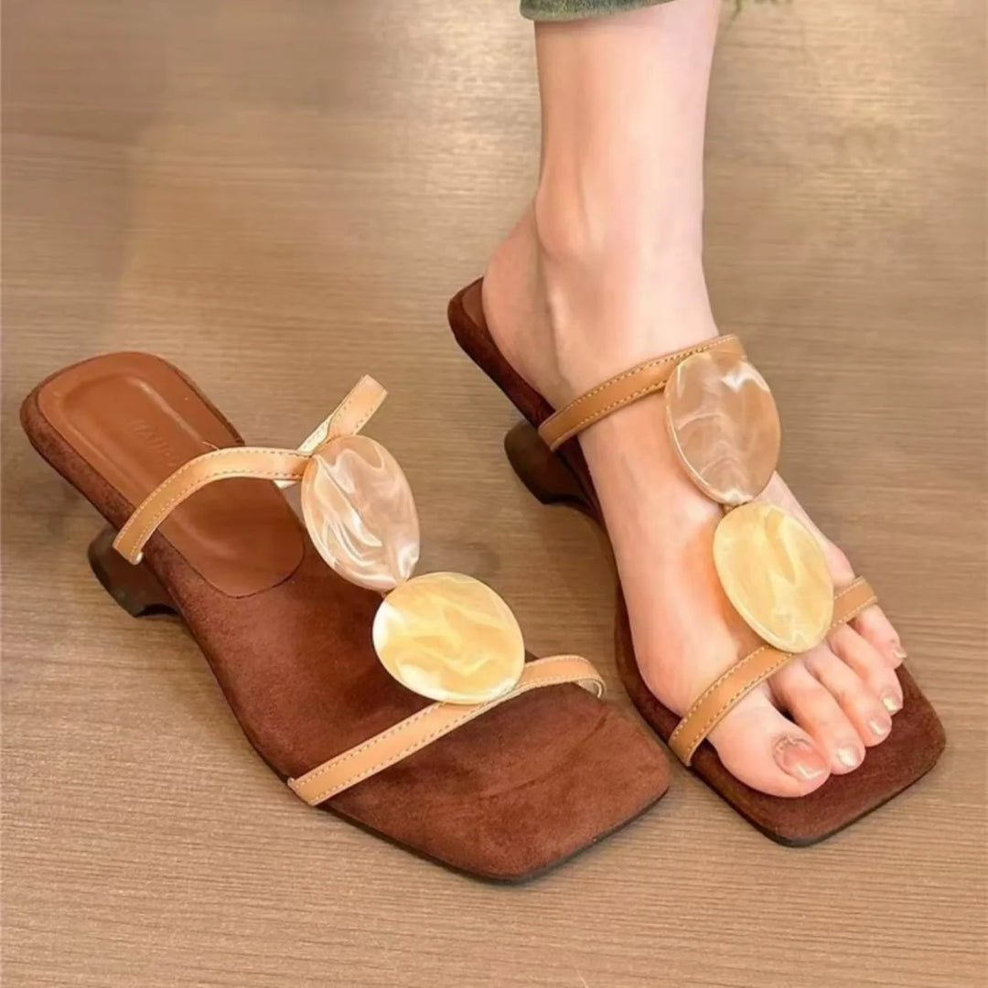 Women Slippers 2026 New Summer Trendy Square Toe Thin Strap Sandals Fashion Retro Handmade Casual Comfortable Female Shoes