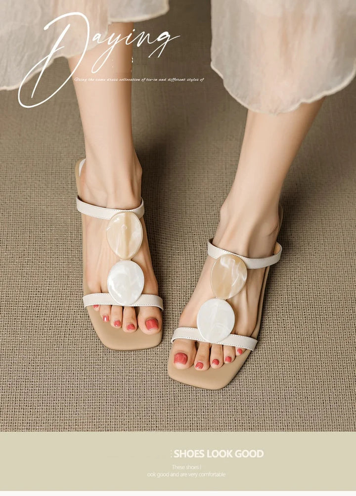 NEW Summer Women Slippers Genuine Leather Shoes for Women Square Toe Strange Heel Sandals Open Toe Slingback Modern Slippers