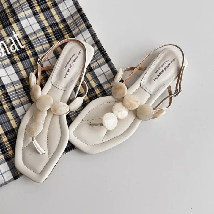 Korean Edition Simple Toe Sandals Women 2026 New Casual Flat Heel One Word Buckle Comfortable Sandals Summer