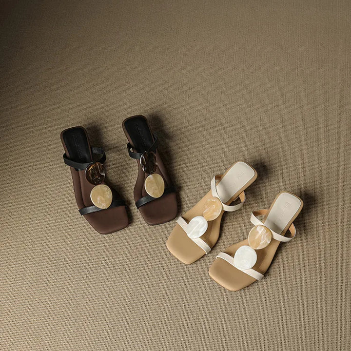 NEW Summer Women Slippers Genuine Leather Shoes for Women Square Toe Strange Heel Sandals Open Toe Slingback Modern Slippers