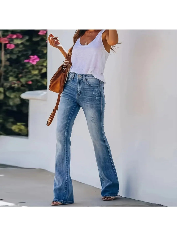 [Chic Flare Jeans] Stretch Denim High Waisted Flare Jeans | Retro, Leg-Lengthening, Effortless European Chic Style!